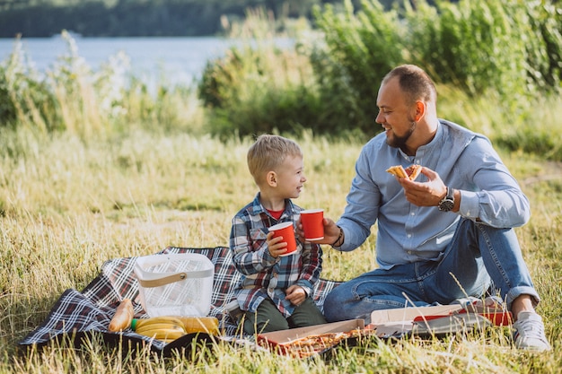 Father with his son having picnic in the park