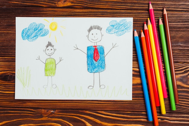 Free Photo fathers day composition with kids drawing