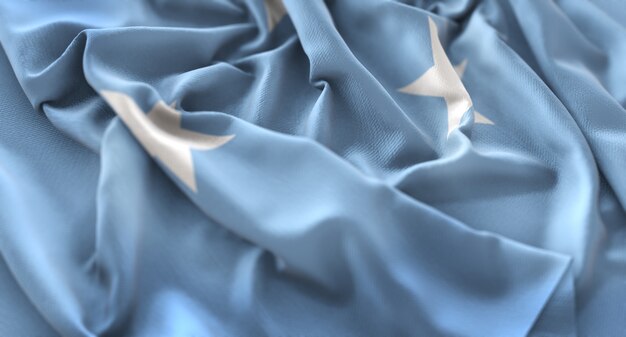 Federated States of Micronesia Flag Ruffled Beautifully Waving Macro Close-Up Shot