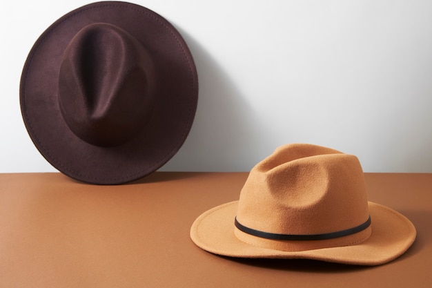 Free photo fedora hats arrangement in studio