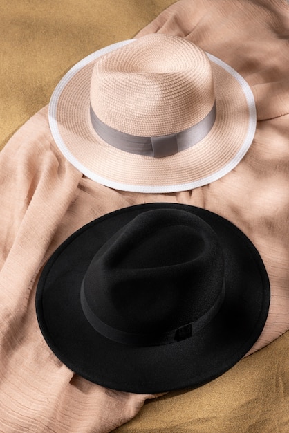 Free photo fedora hats arrangement in studio