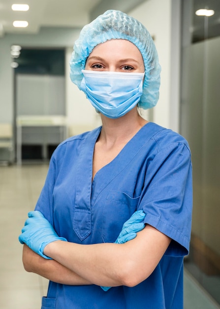 Female doctor at hospital with mask