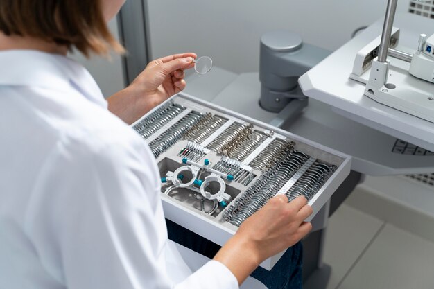 Female doctor working in her ophthalmology clinic