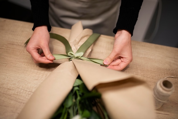 Female florist making a bouquet