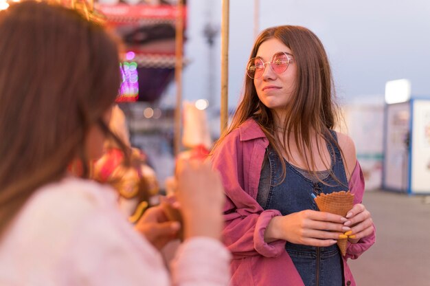 Female friends at the amusement park