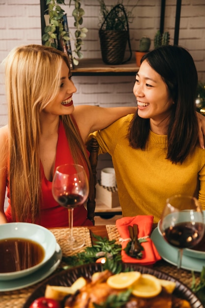 Female friends at christmas dinner