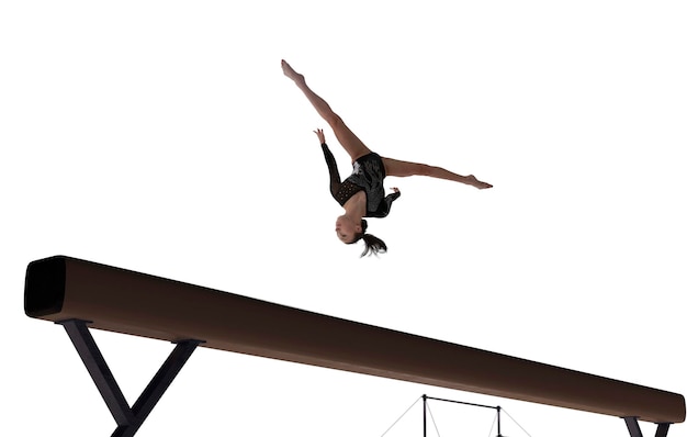 Free Photo female gymnast doing a complicated trick