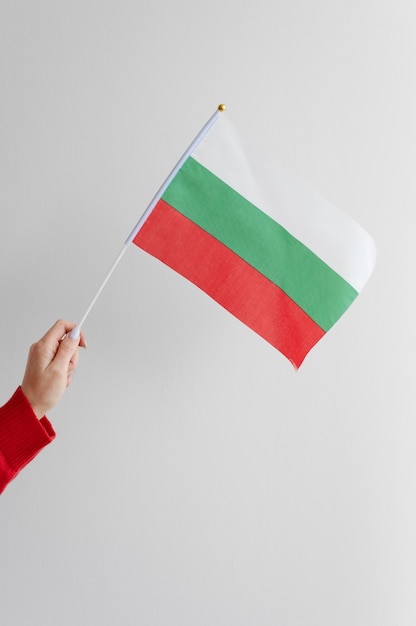 Free Photo female hand holding fabric flag of bulgaria