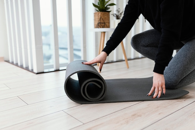 Female meditating indoor