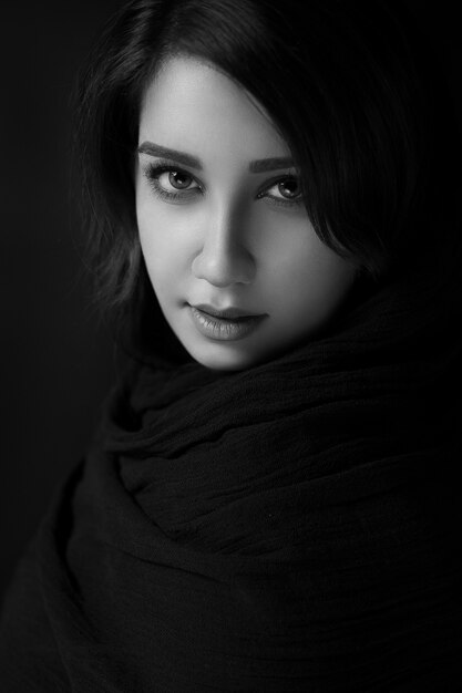 Female model posing in black and white