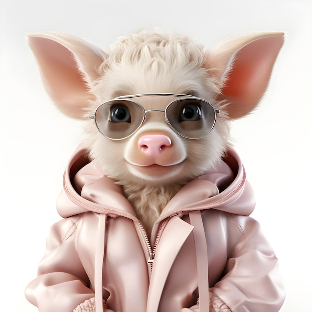 Free Photo female pig wearing fashion clothes in a white background