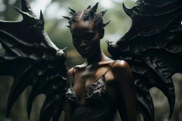 Free photo female representation of demon entity with wings