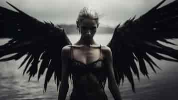 Free photo female representation of demon entity with wings