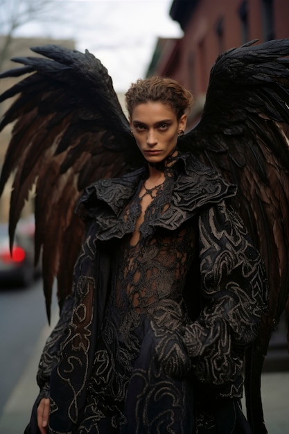 Free photo female representation of demon entity with wings