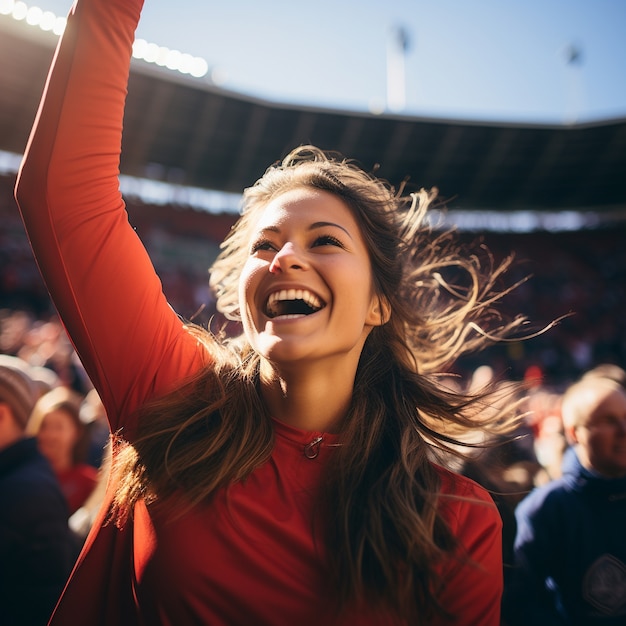 Female soccer fan celebrating victory