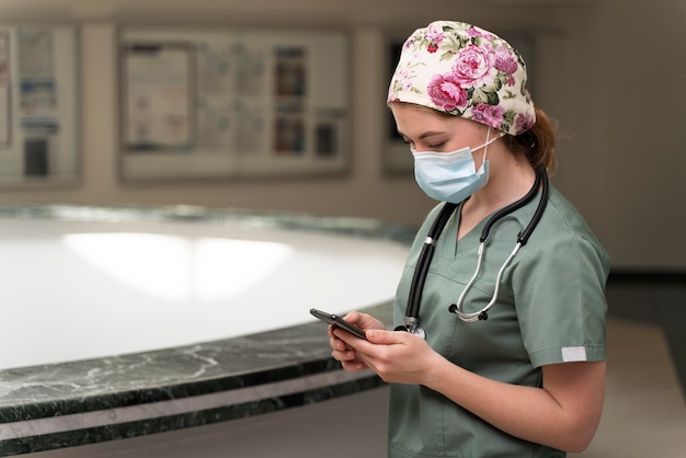 Female student at medicine wearing medical mask