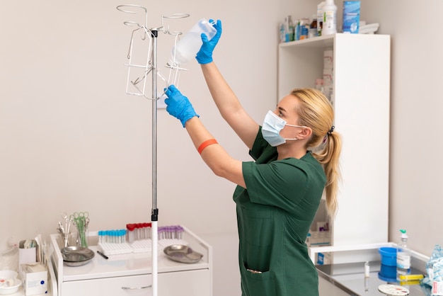 Female student at medicine wearing medical mask