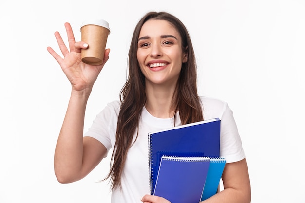 female student with books and paperworks