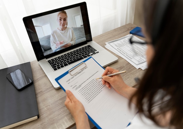 Female teacher doing online lessons