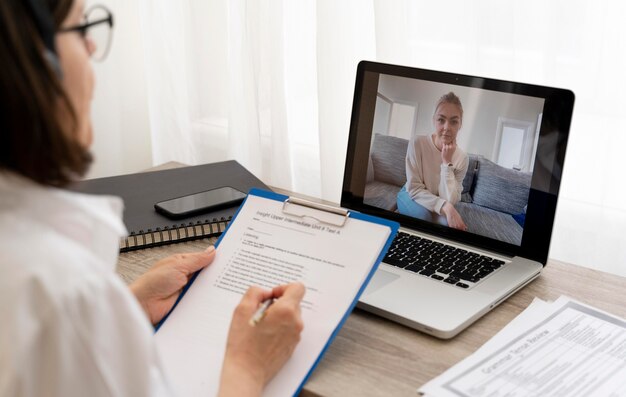 Female teacher doing online lessons