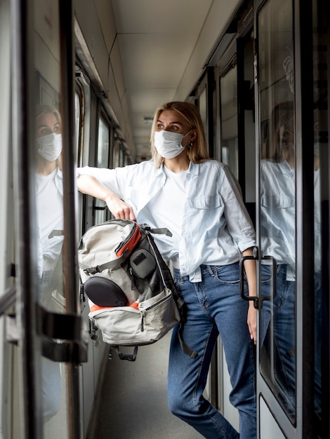 Free Photo female with mask in train