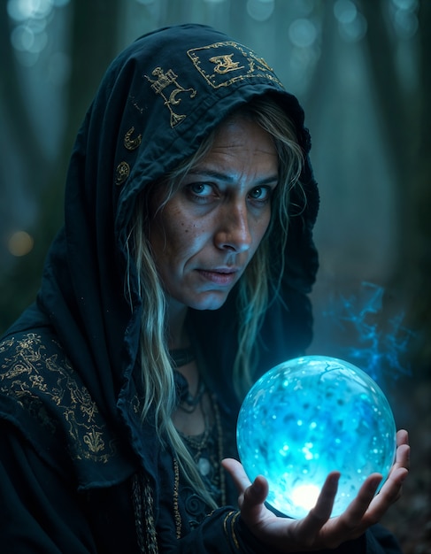 Free Photo female wizard with magic powers