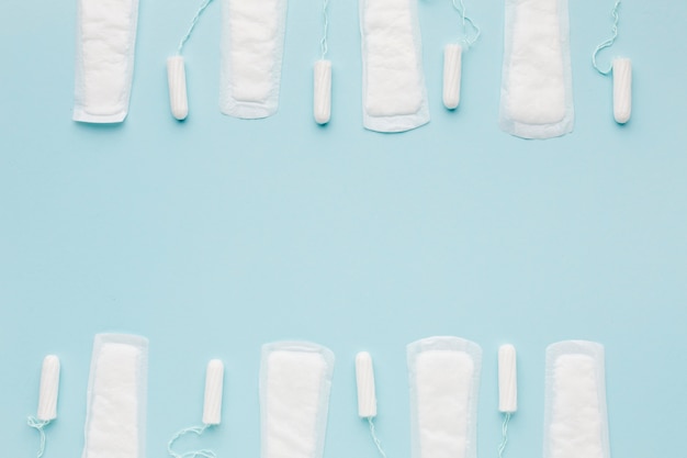 Feminine hygiene items in flat lay