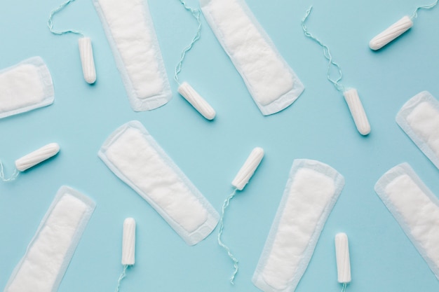 Feminine hygiene products in flat lay