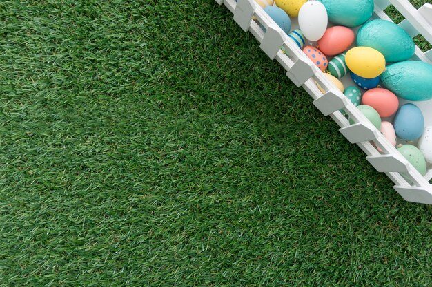 Fence with colored eggs for easter day