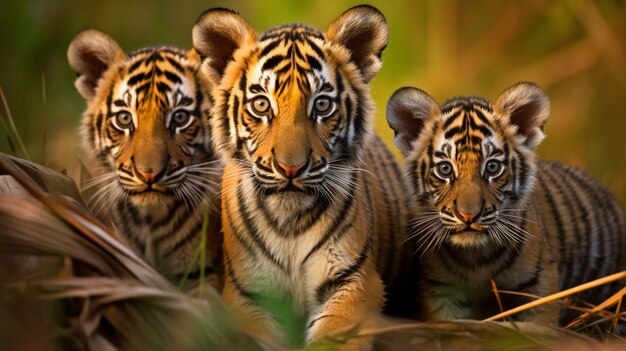 Ferocious tiger family in nature