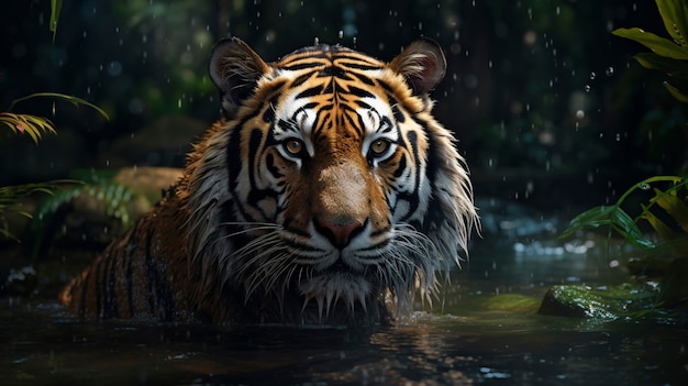 Ferocious tiger in water