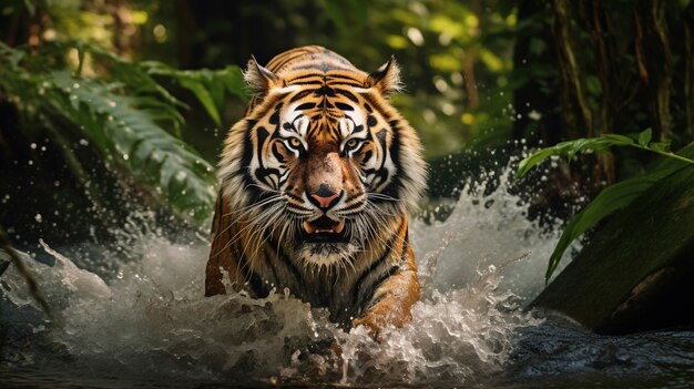 Ferocious tiger in water