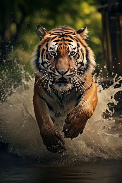 Ferocious tiger in water