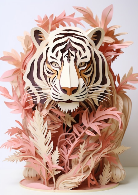 Free photo ferocious tiger with flowers in studio