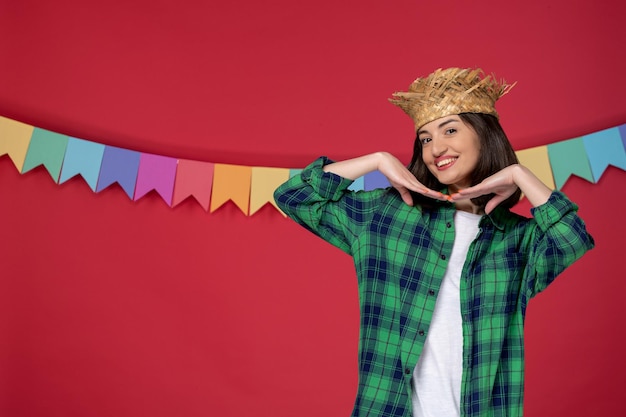 Free photo festa junina lovely cute girl wearing straw hat celebrating brazilian festival adorable