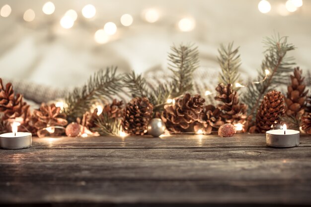 Festive composition with cones and lights.