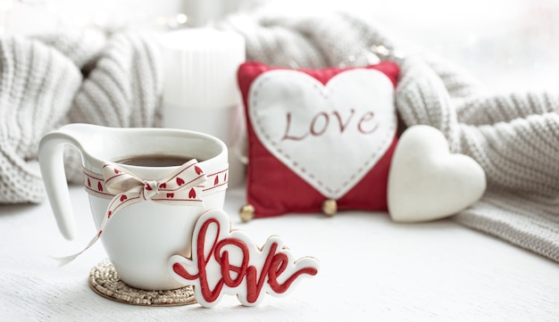 Free Photo festive composition with a cup and decor details for valentines day