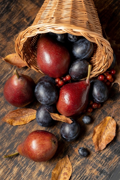 Festive cornucopia arrangement with delicious fruits