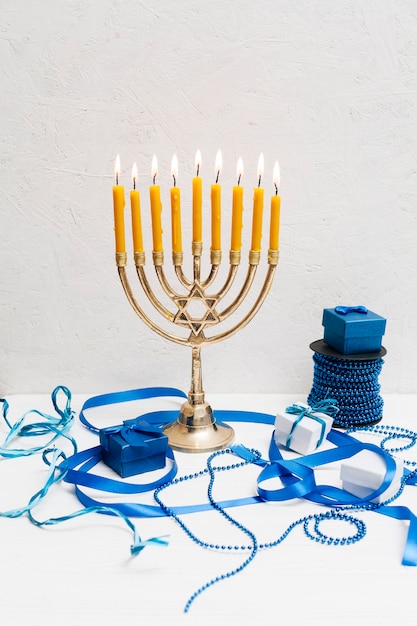 Free Photo festive hebrew menorah with candles