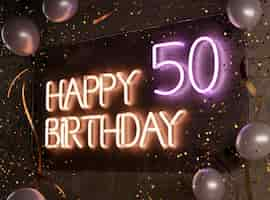 Free photo festive neon 50th birthday arrangement