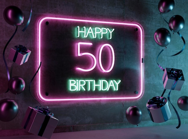 Free photo festive neon 50th birthday arrangement