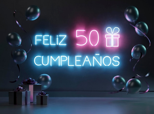 Free photo festive neon 50th birthday arrangement