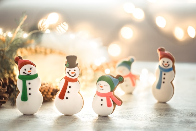 Festive new Year  lights and gingerbread.