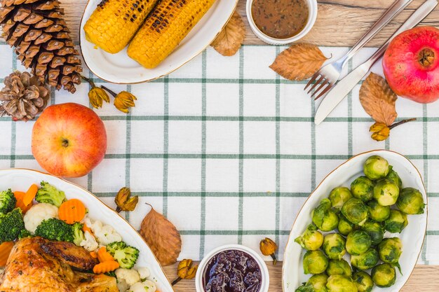 Festive table covered with various food 