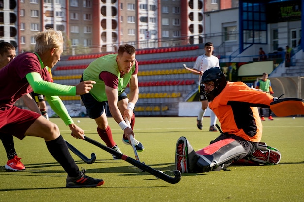 Field hockey players during a tournament game