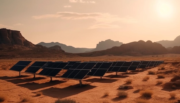 Free photo a field of solar panels in the desert with mountains in the background