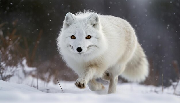 Fierce wolf running in snowy wilderness forest generated by AI