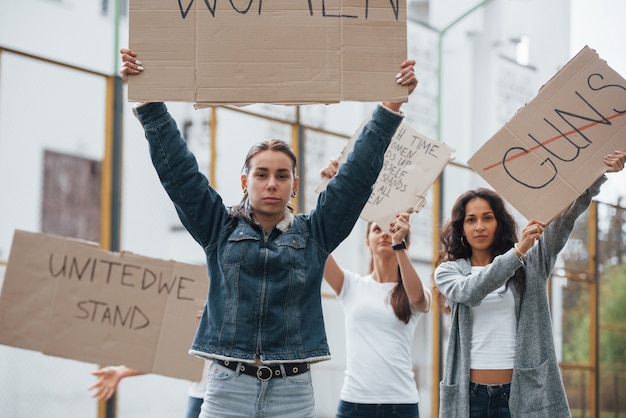 Free photo fight for your rights. group of feminist women have protest outdoors