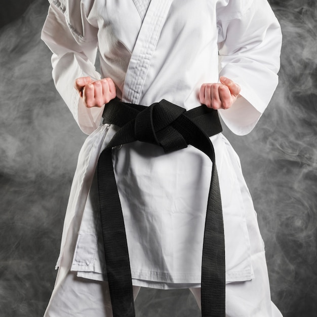 Free photo fighter in kimono with black belt