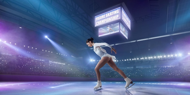 Free photo figure skating girl in ice arena